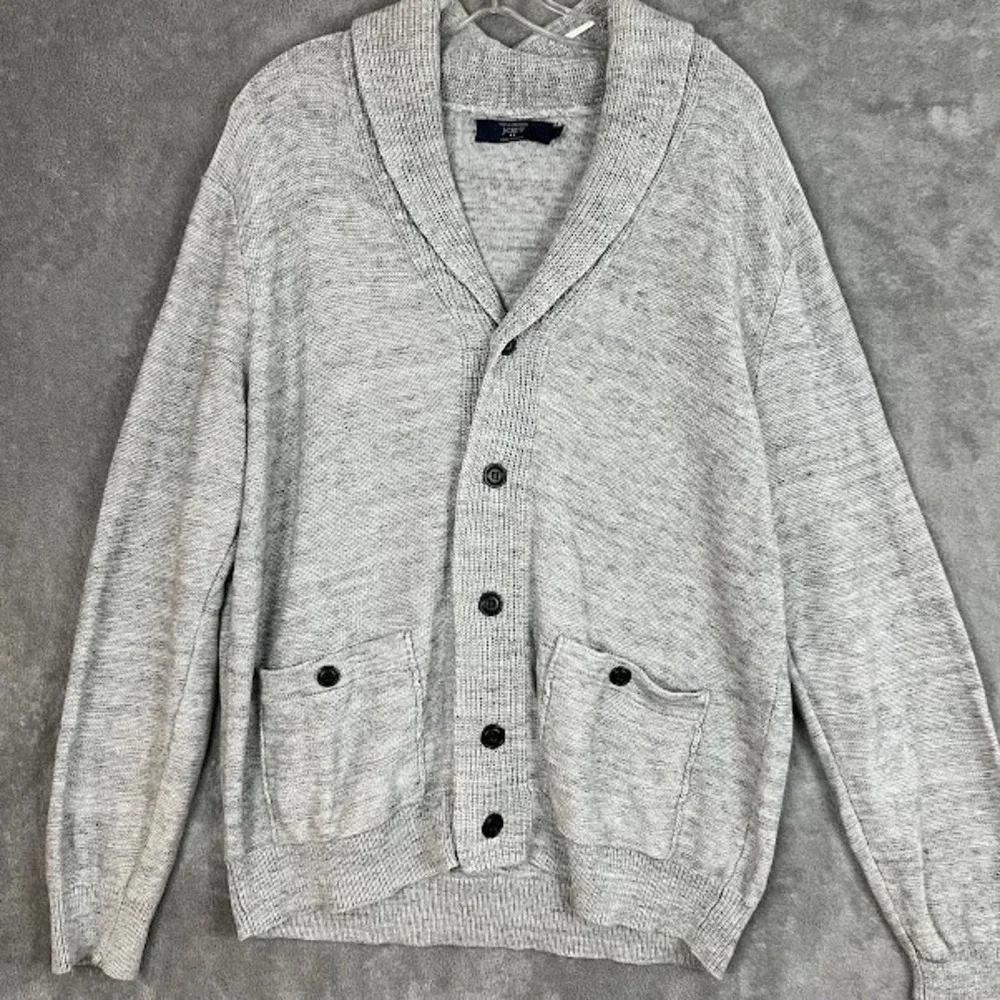 J Crew Shawl Neck Cardigan Sweater Mens L Grey Cotton ClassicPreppy Academia